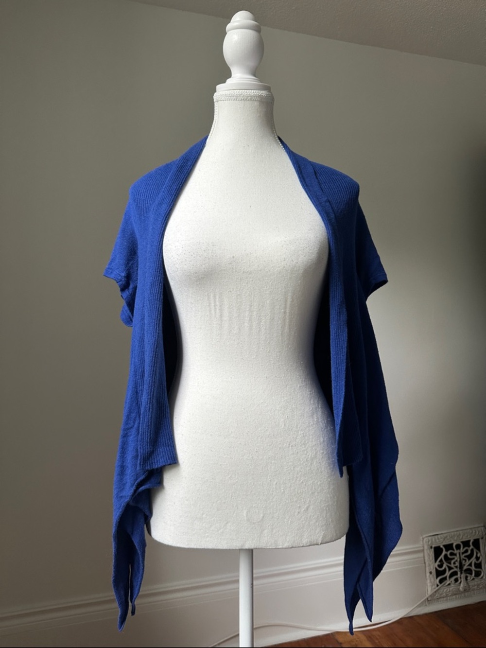 WILLI SMITH Blue Open Front Layered Summer Preppy Short Sleeve Cardigan Small